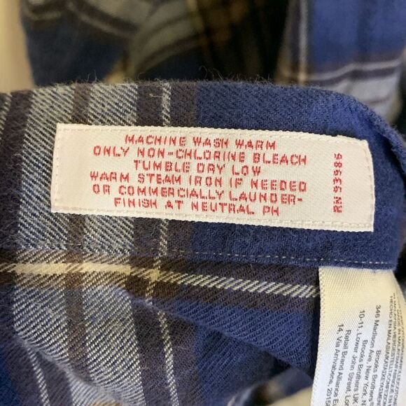 Brooks Brothers Navy Ivory Plaid Cotton Flannel Button Down Shirt Size Large - Picture 7 of 11